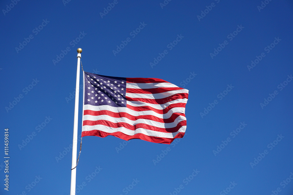 Fototapeta premium waving USA flag against blue sky