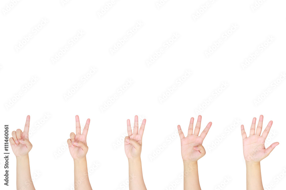 counting woman hands sign isolated on white background