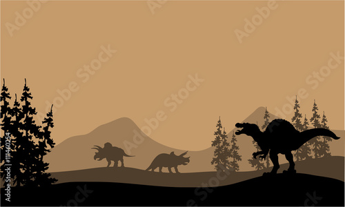 Silhouette of spinosaurus and Triceratops