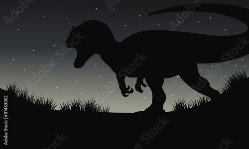 Silhouette of dilophosaurus at night