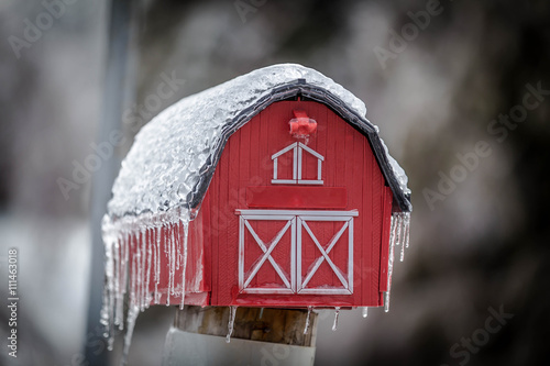 Icy Red Hut Mailbox