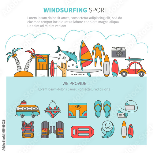 Windsurfing vector linear concept