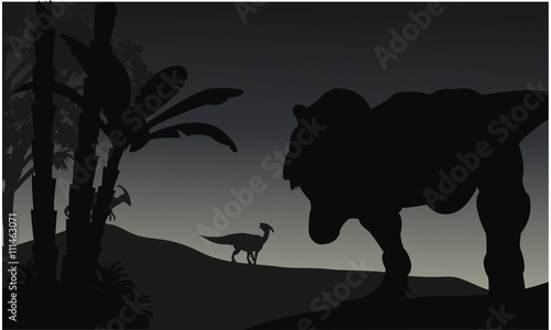 Silhouette of Tyranosaurus and Parasaurolophus