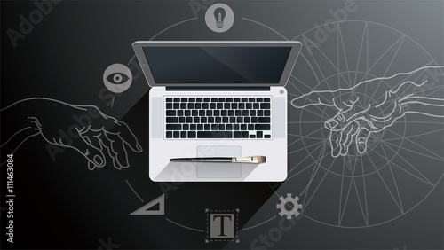 Vector laptop with graphic icon. The creation concept