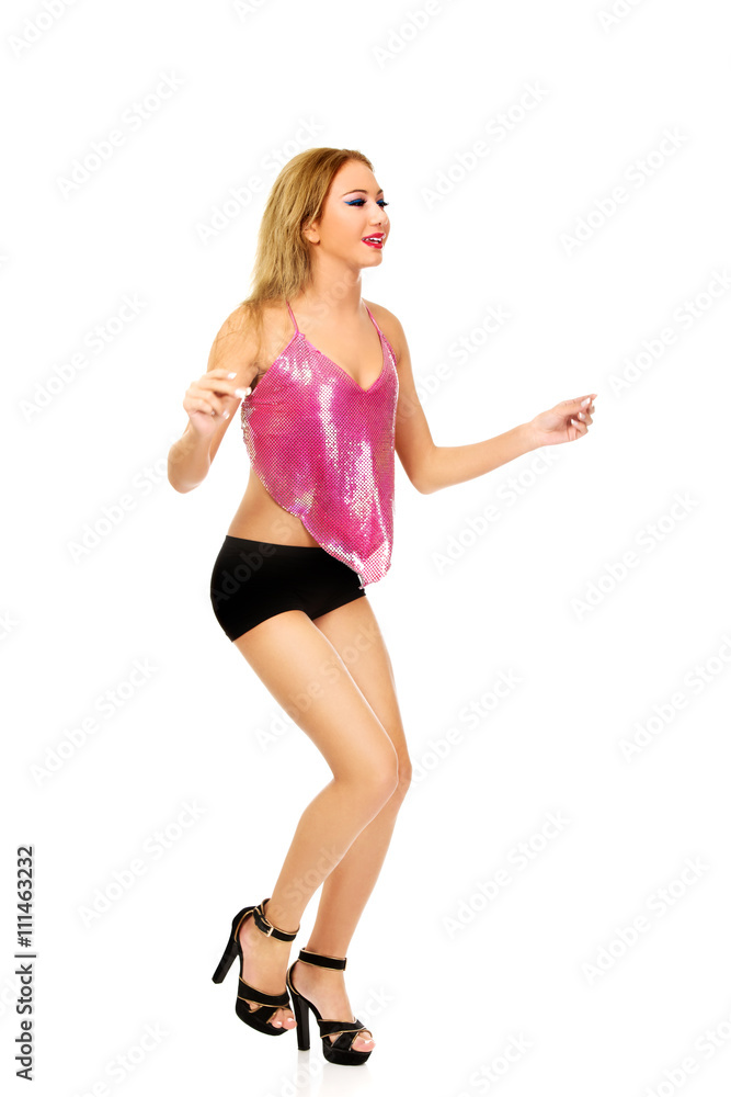 Disco woman in party clothes. Disco woman in party clothes.