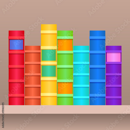 Vector illustration of shelf with rainbow books.Realistic books in row separately from the background