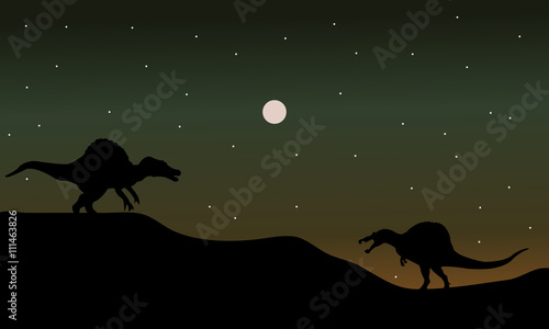 Spinosaurus in hills scenry silhouette