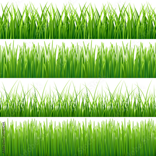 Green seamless grass vector set. Green lawn grass and field grass seamless meadow pattern illustration