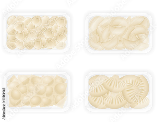 dumplings of dough with a filling in packaged set icons vector i