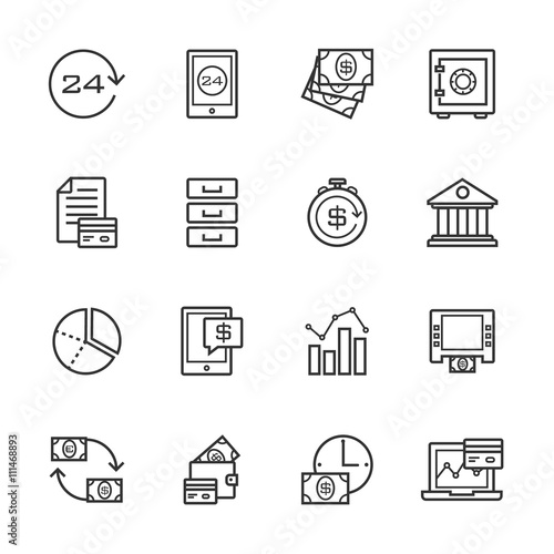 Banking gray line of icons set of 16