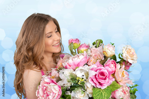 Woman with Spring Flower bouquet