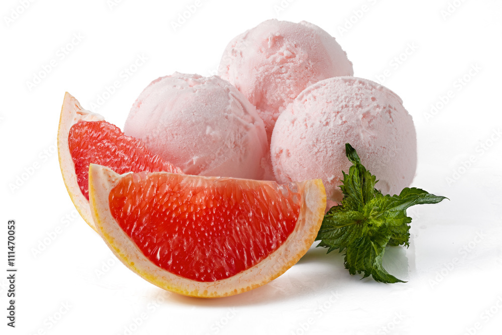 Three balls of grapefruit ice cream Stock Photo Adobe Stock