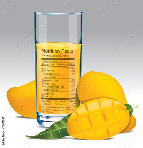 Vector nutrition facts of mango juice