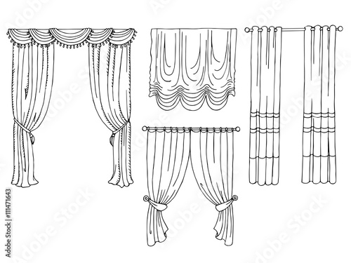 Curtain graphic set art black white isolated illustration vector