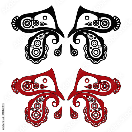 Primitive abstract Paisley butterfly. set.
