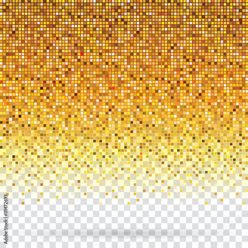 Golden pixels flickering texture abstract background.