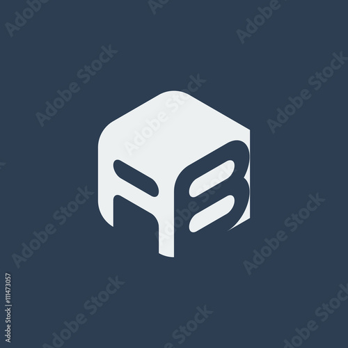 AB Logo.. Vector Graphic Business Branding Letter Element Illustration. Cube Negative Space Design. Dark Background