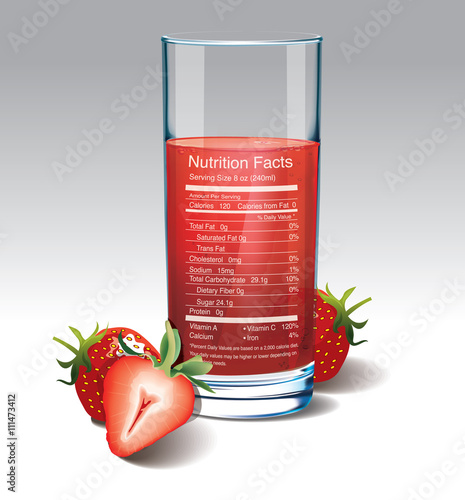 Vector nutrition facts of strawberries Juice