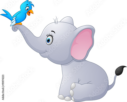 Cute cartoon elephant and bird