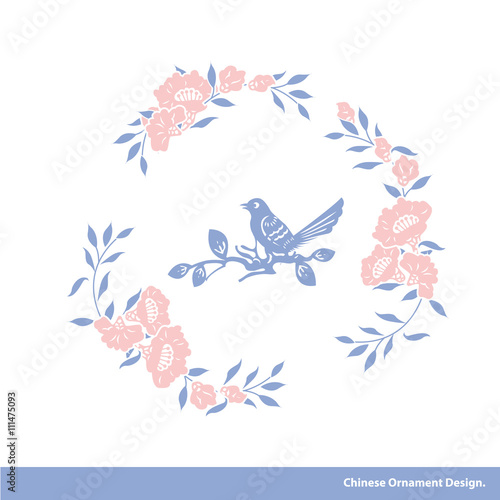 Vector of Traditional floral wreath in Chinese style. Ideal for
