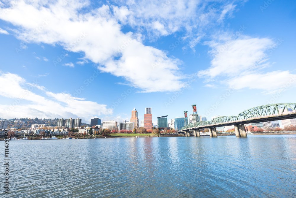 tranquil water,cityscape and skyline of portland