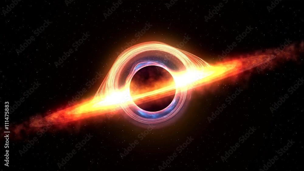 Fototapeta premium Czarna dziura przyciągająca materię kosmiczną. Renderowanie 3D wideo 4k