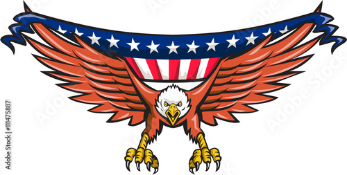 American Eagle Swooping USA Flag Retro