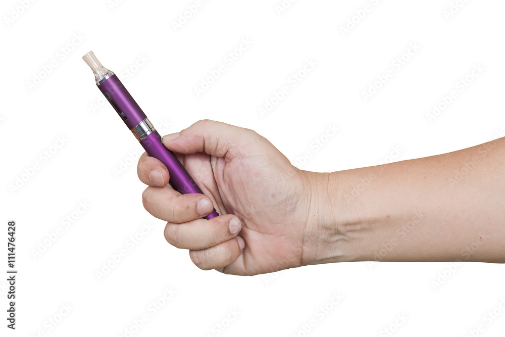 e- cigarette in hand on isolate e- cigarette in hand on isolate