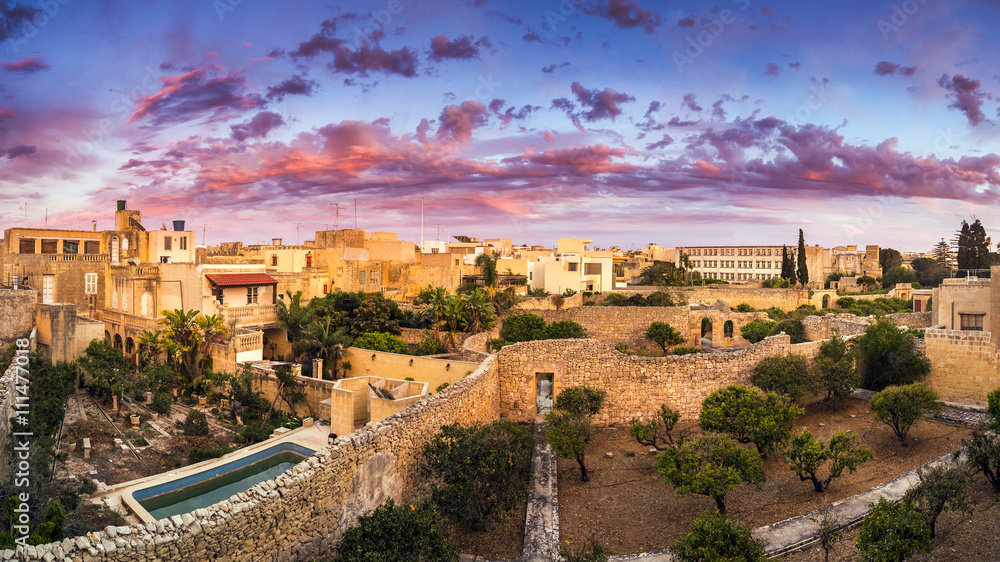Malta - Amazing sunset and dramatic sky on a panoramic view at Mosta, Malta