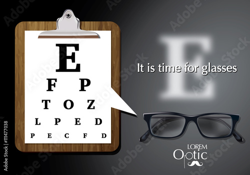 Vector Eyesight test chart with glasses close-up