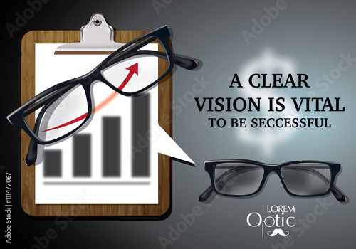 Vector Eyesight test chart with glasses close-up and logo optic