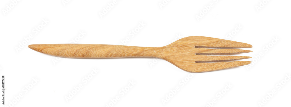 Top view of used wooden fork isolated Top view of used wooden fork isolated