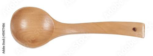 Top view of used wooden spoon isolated