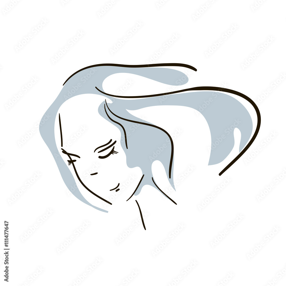 Beautiful woman happy face hand drawn sketch vector illustration