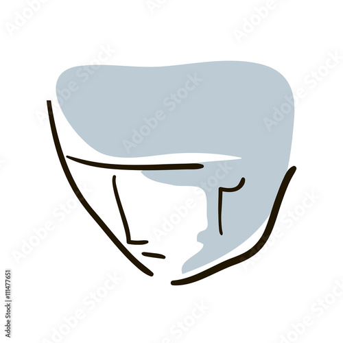brooding man face in vintage simple line design vector illustrat
