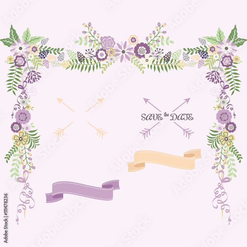 Wedding Flower Elements.Save the Date Invitation.