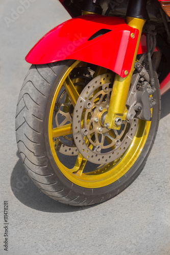 wheel of big powerful motorcycle