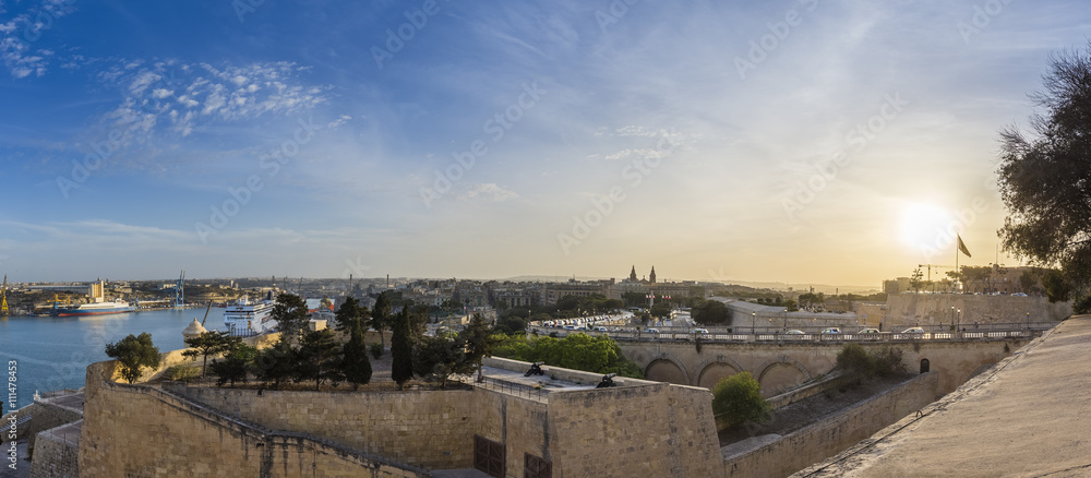 Panoramic view of Valletta, Malta at sunset