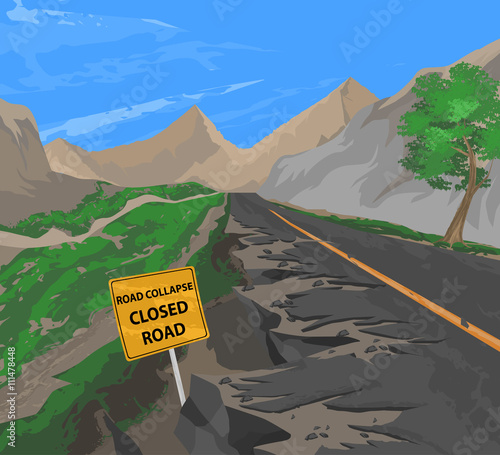 Road collapse vector,transportation nature background
