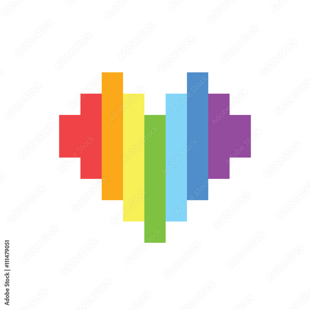 Fototapeta premium Pixel art style rainbow homosexual heart vector sign