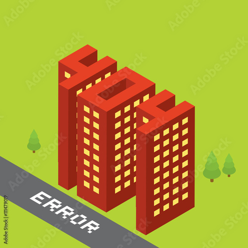 Isometric error 404 buildings isolated vector illustration