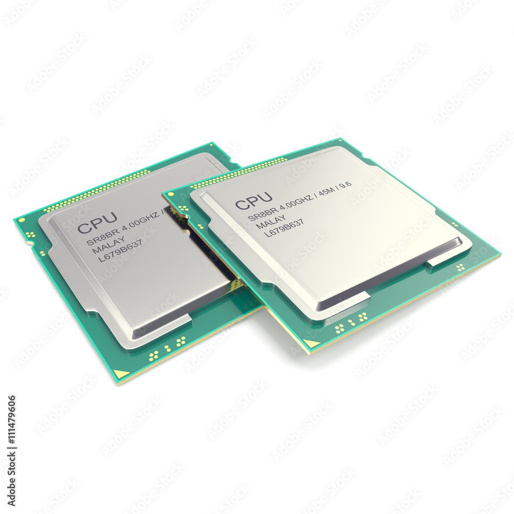 Modern LGA CPU isolated on white background. 3d illustration Modern LGA CPU isolated on white background. 3d illustration