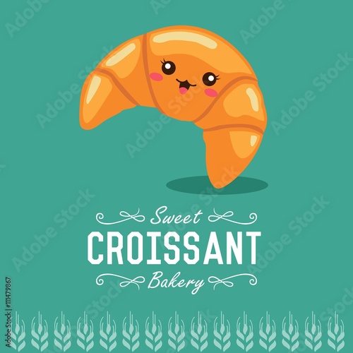 Fun cartoon croissant. Bakery and pastry cartoon character. Vector illustration.  