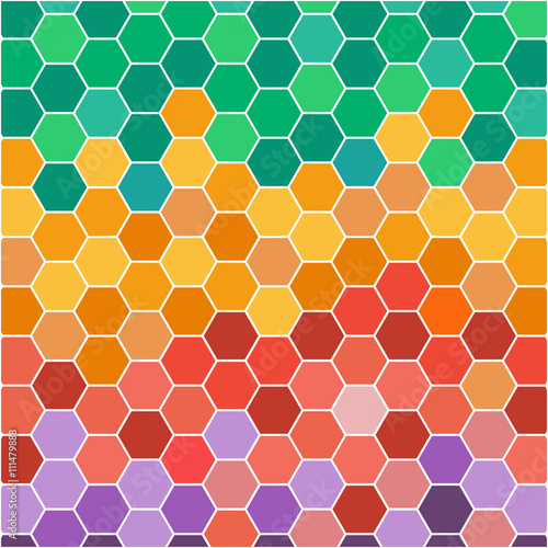 Abstract illustration with hexagonal colored honey cells. Digital vetor image.