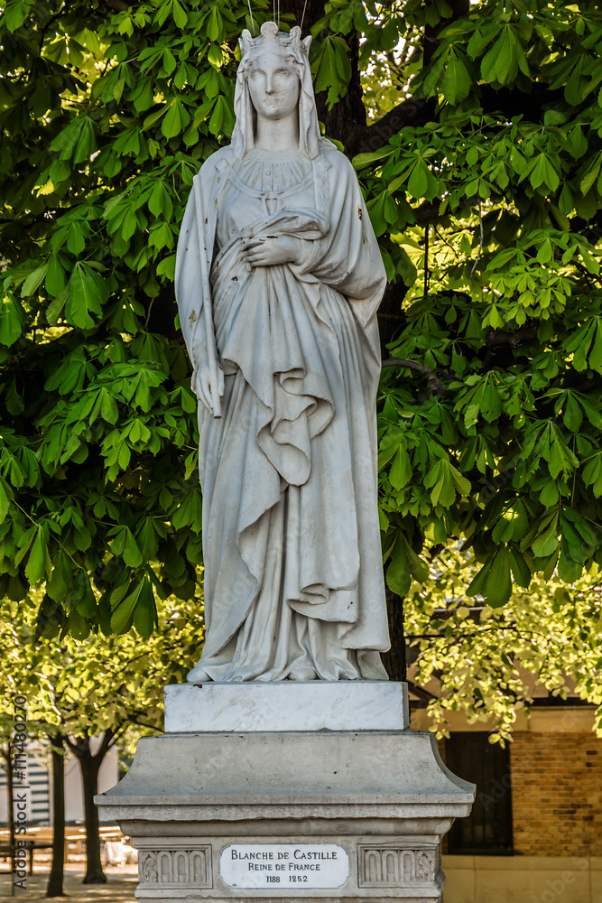 Antique sculptures in Luxembourg Garden. Paris. France.