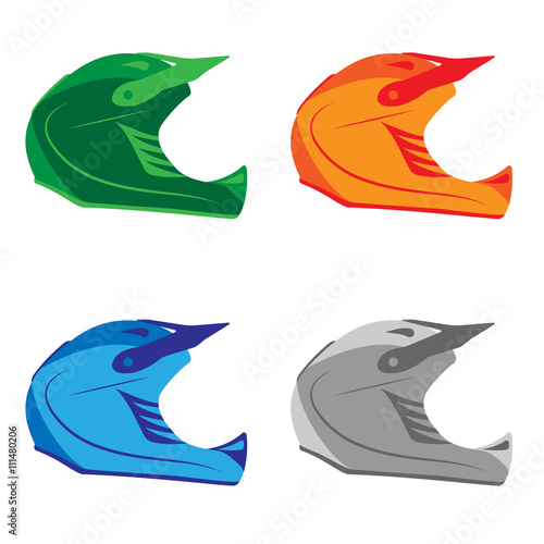 Motorcycle helmet in different colors.