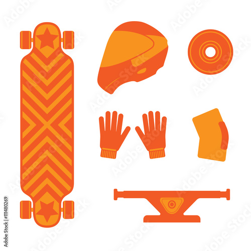 Equipment for longboarding. Flat style.