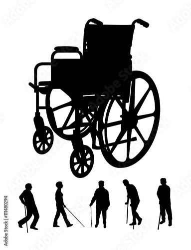 Elderly and  Wheel Chair Silhouettes, art vector design