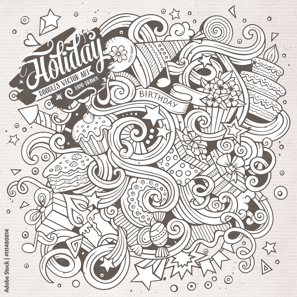 Cartoon hand-drawn doodles holidays illustration Cartoon hand-drawn doodles holidays illustration