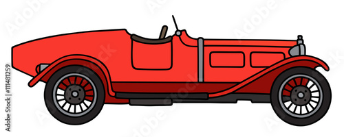 Vintage red racing car / Hand drawing, vector illustration